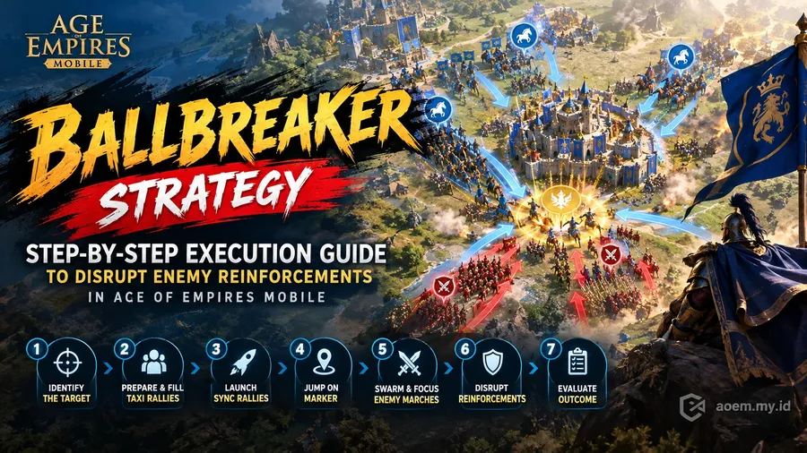 Learn how to execute the Ballbreaker strategy in Age of Empires Mobile, from taxi rally preparation and synchronized launches to marker jumps, target selection, and enemy reinforcement disruption.